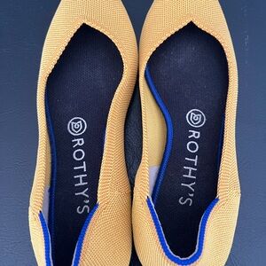 Rothy's Mustard Yellow Pointed Flats with Blue Trim, Gently worn